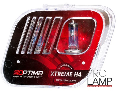 Галогеновые лампы Optima Xtreme H4 +130%