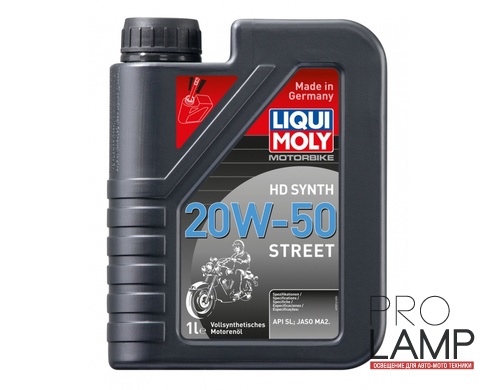 LIQUI MOLY Синтетическое моторное масло для 4-тактных мотоциклов Motorbike HD Synth Street 20W-50, 1л: motornoe maslo